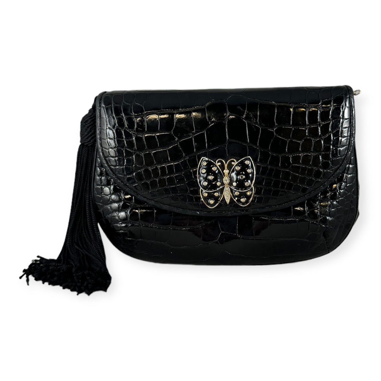 JUDITH LEIBER Alligator Butterfly Clutch in Black