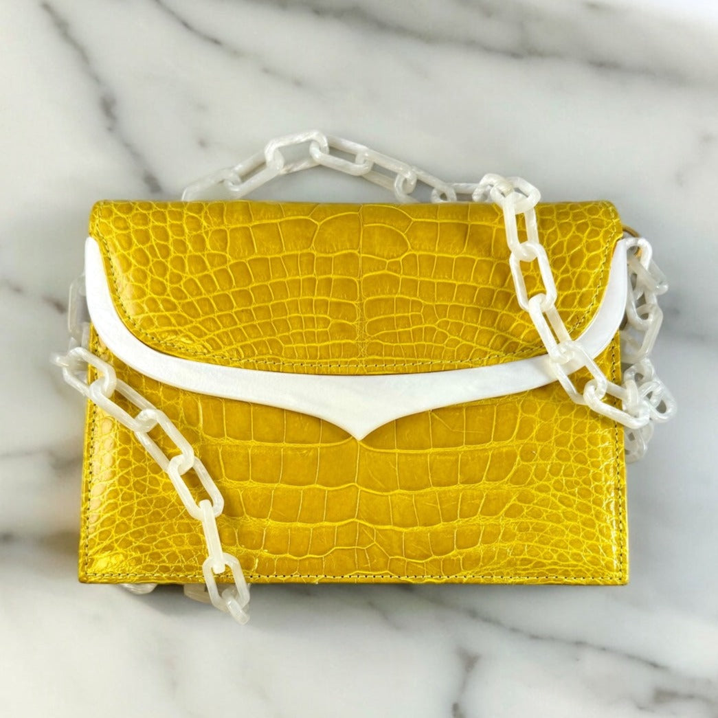 LANA MARKS Alligator MOP Handbag in Yellow
