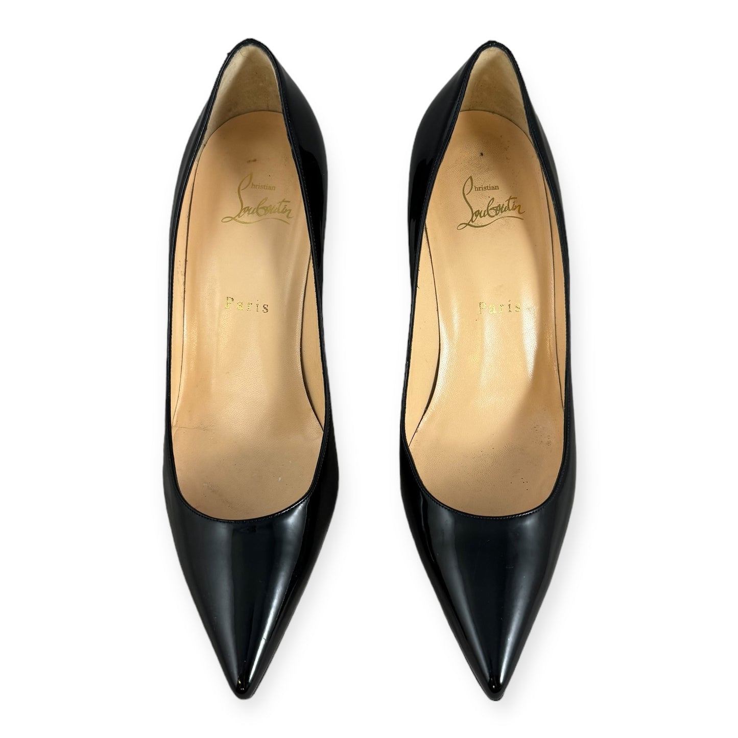 CHRISTIAN LOUBOUTIN Patent Midheel Pumps in Black | Size 38.5
