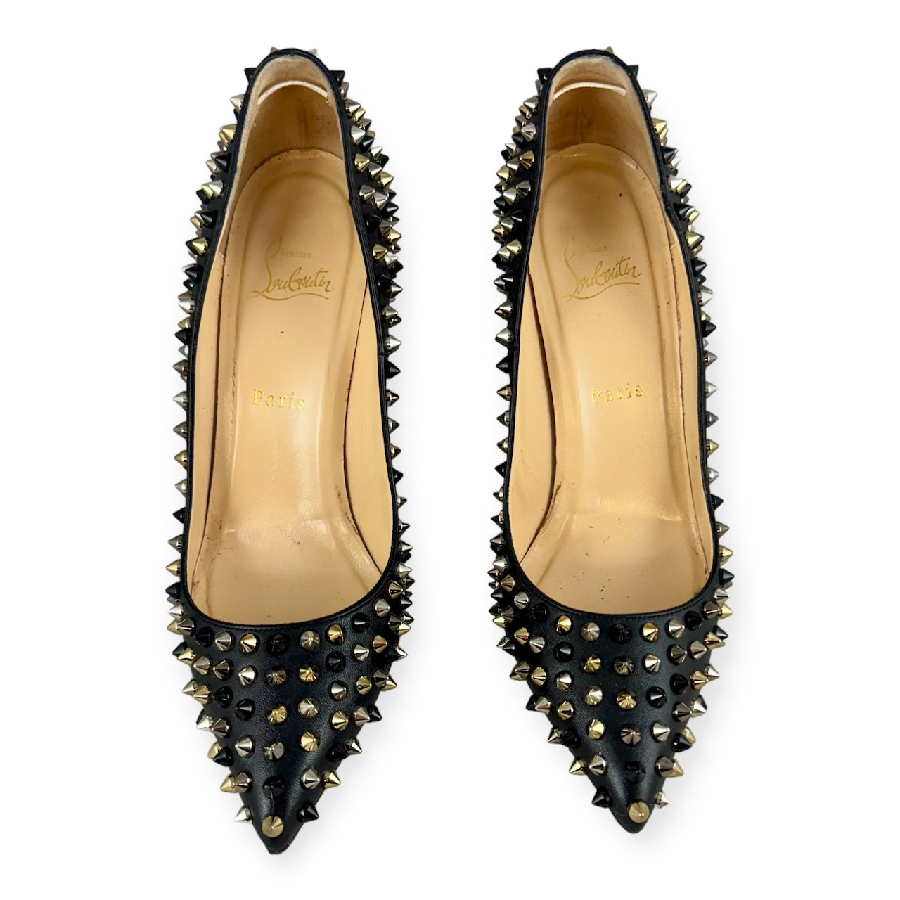 CHRISTIAN LOUBOUTIN Pigalle Spikes Pumps in Black | Size 39.5