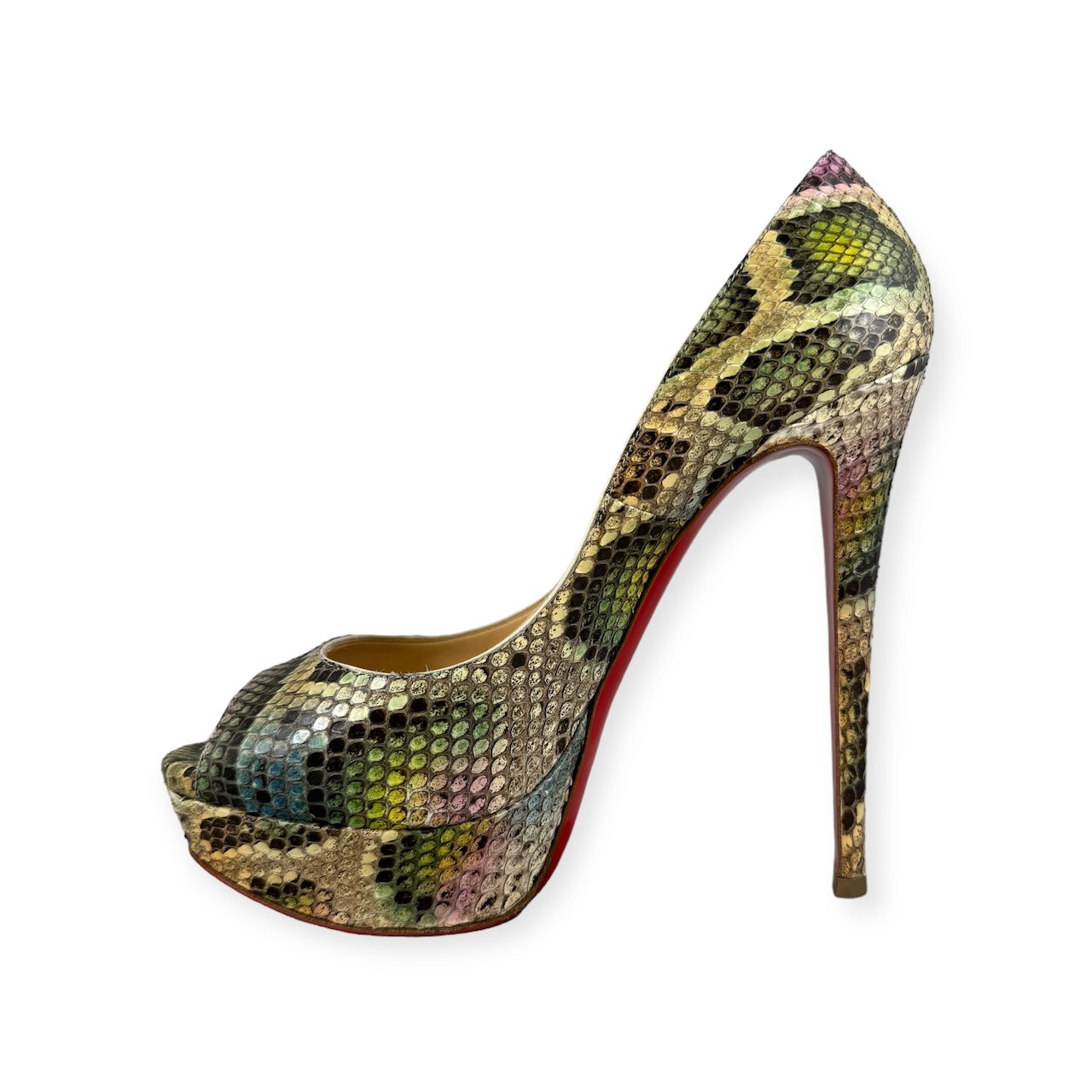 CHRISTIAN LOUBOUTIN Python Lady Peep Pumps Multicolor | Size 39