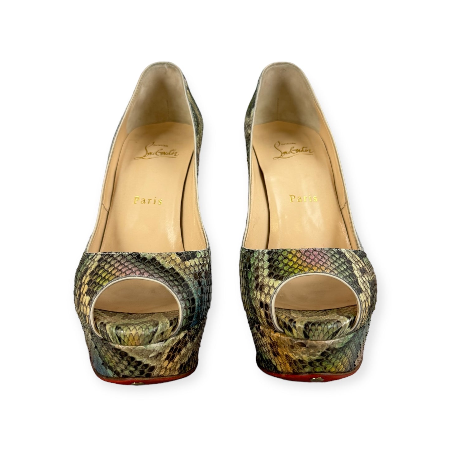 CHRISTIAN LOUBOUTIN Python Lady Peep Pumps Multicolor | Size 39