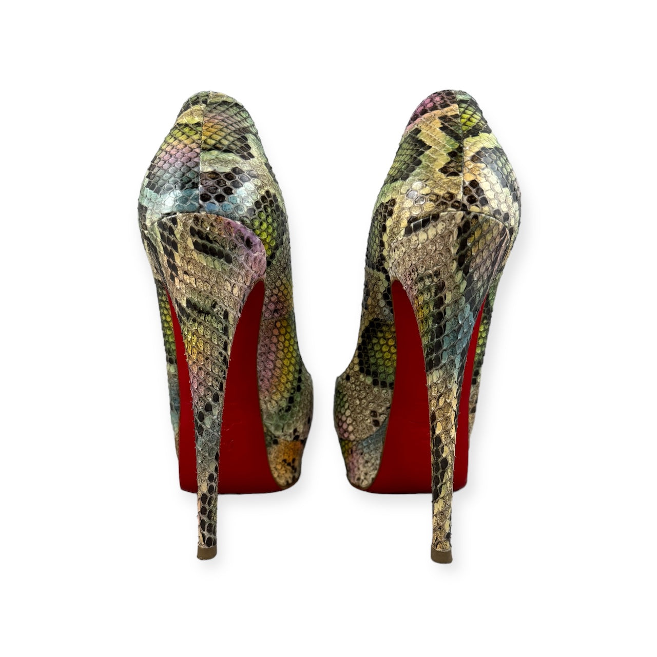 CHRISTIAN LOUBOUTIN Python Lady Peep Pumps Multicolor | Size 39