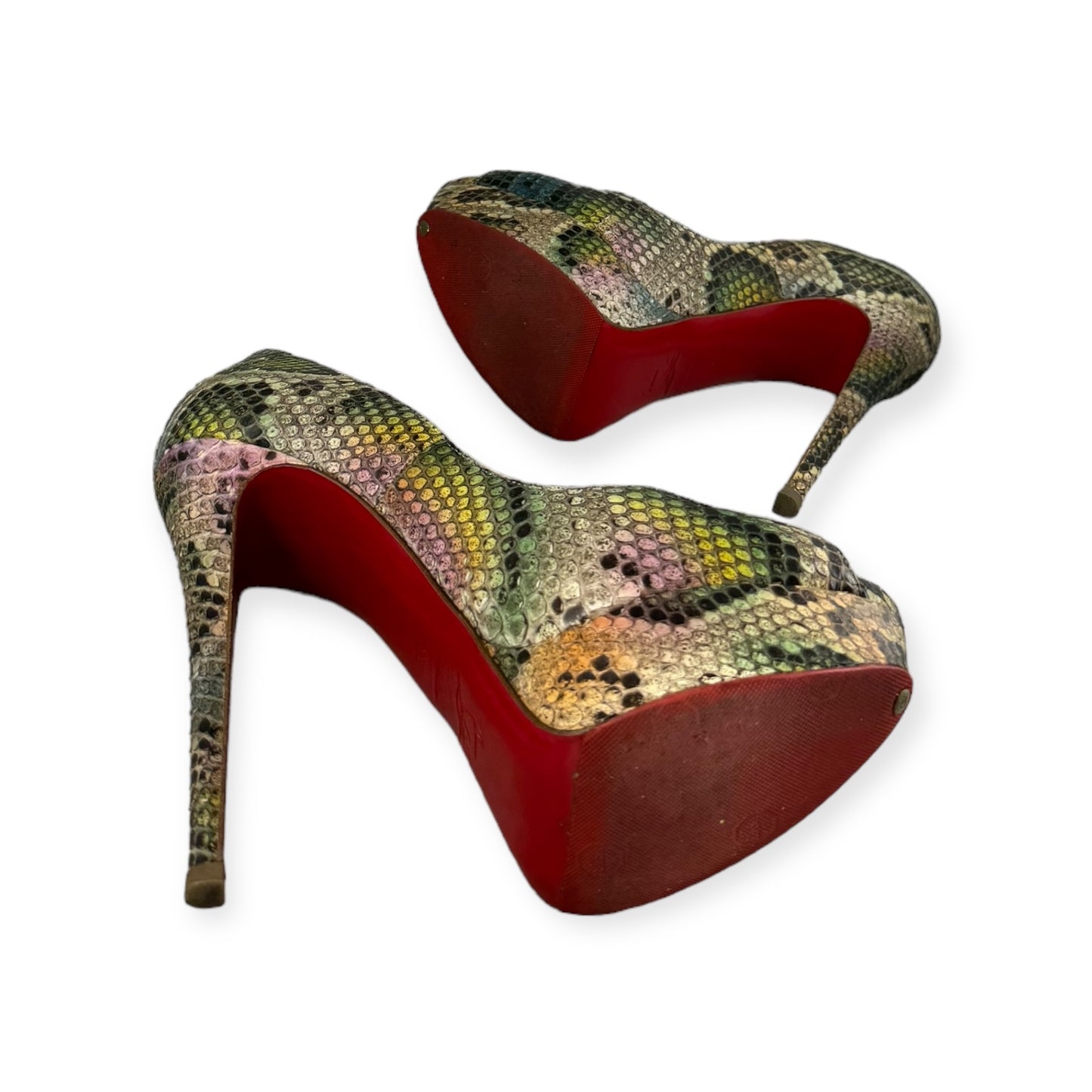 CHRISTIAN LOUBOUTIN Python Lady Peep Pumps Multicolor | Size 39