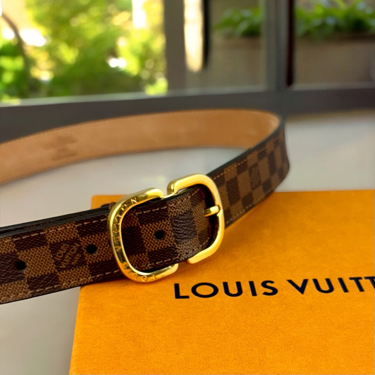 LOUIS VUITTON Damier Belt in Damier Ebene | Size 75/30
