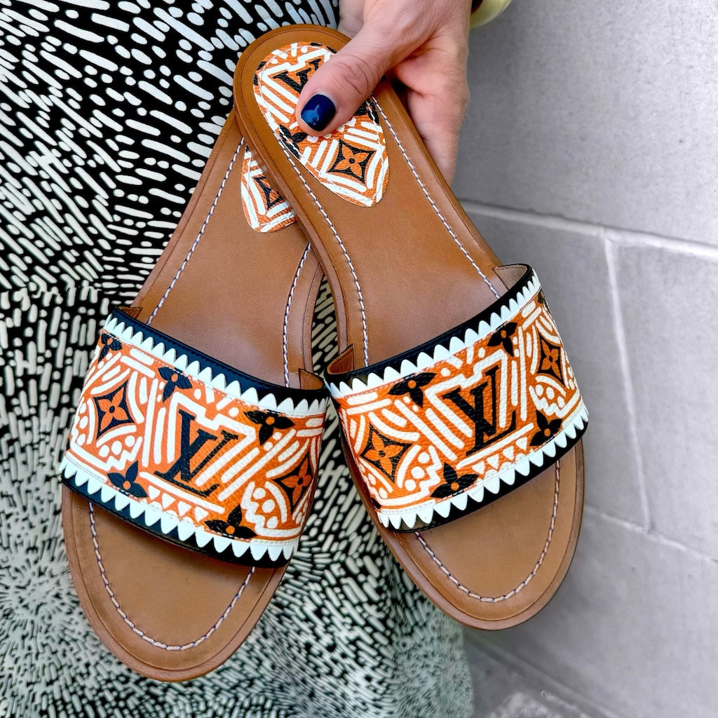 LOUIS VUITTON LV Crafty Lock It Mules in Orange Tan | Size 38
