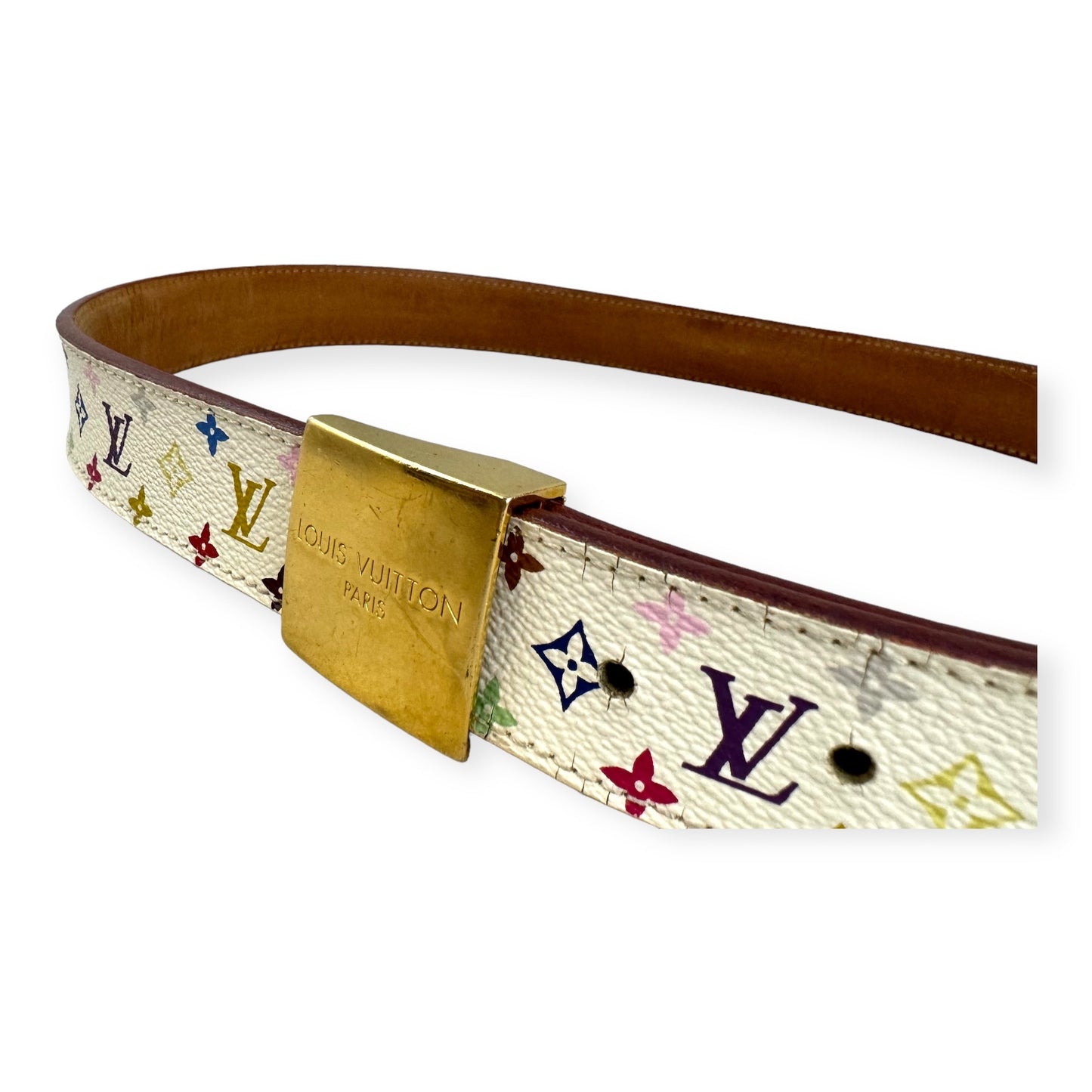 LOUIS VUITTON Monogram Belt in White Multicolor | Size 90/36