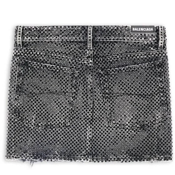 BALENCIAGA Low-Waist Rhinestone Mini Skirt | Size 34