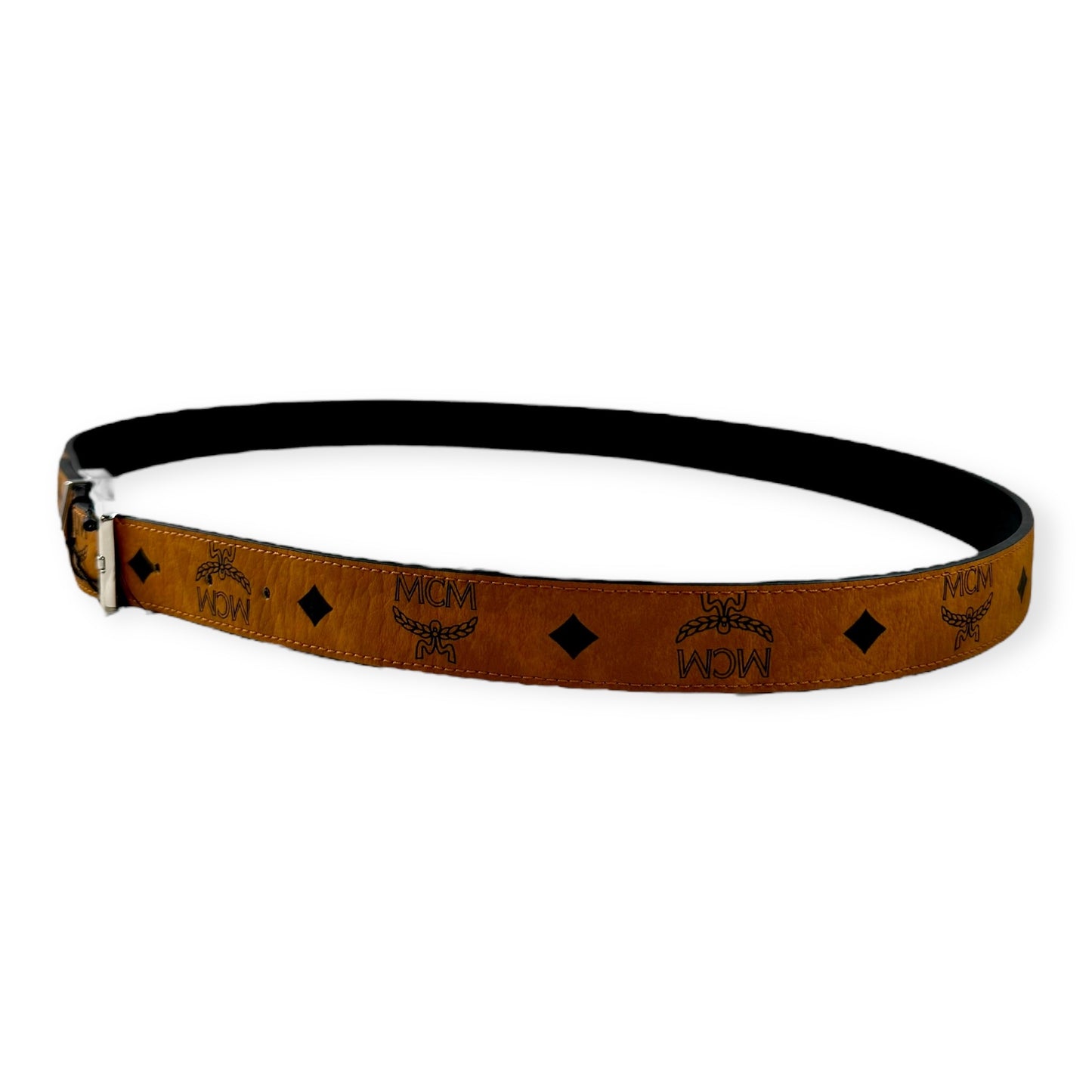 MCM Visetos Reversible Belt in Cognac Black | Size Large