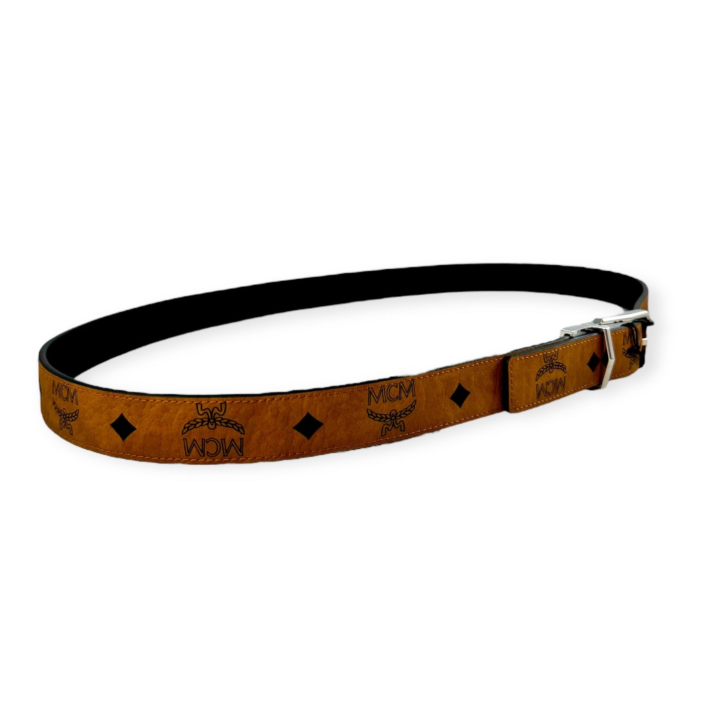 MCM Visetos Reversible Belt in Cognac Black | Size Large