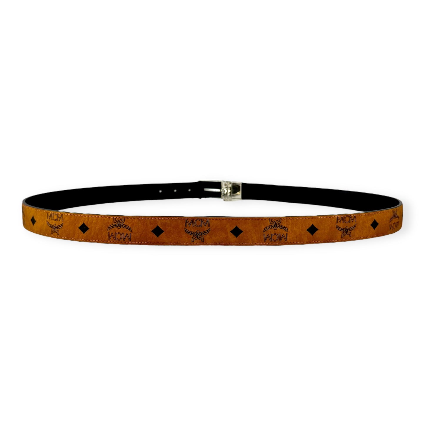 MCM Visetos Reversible Belt in Cognac Black | Size Large