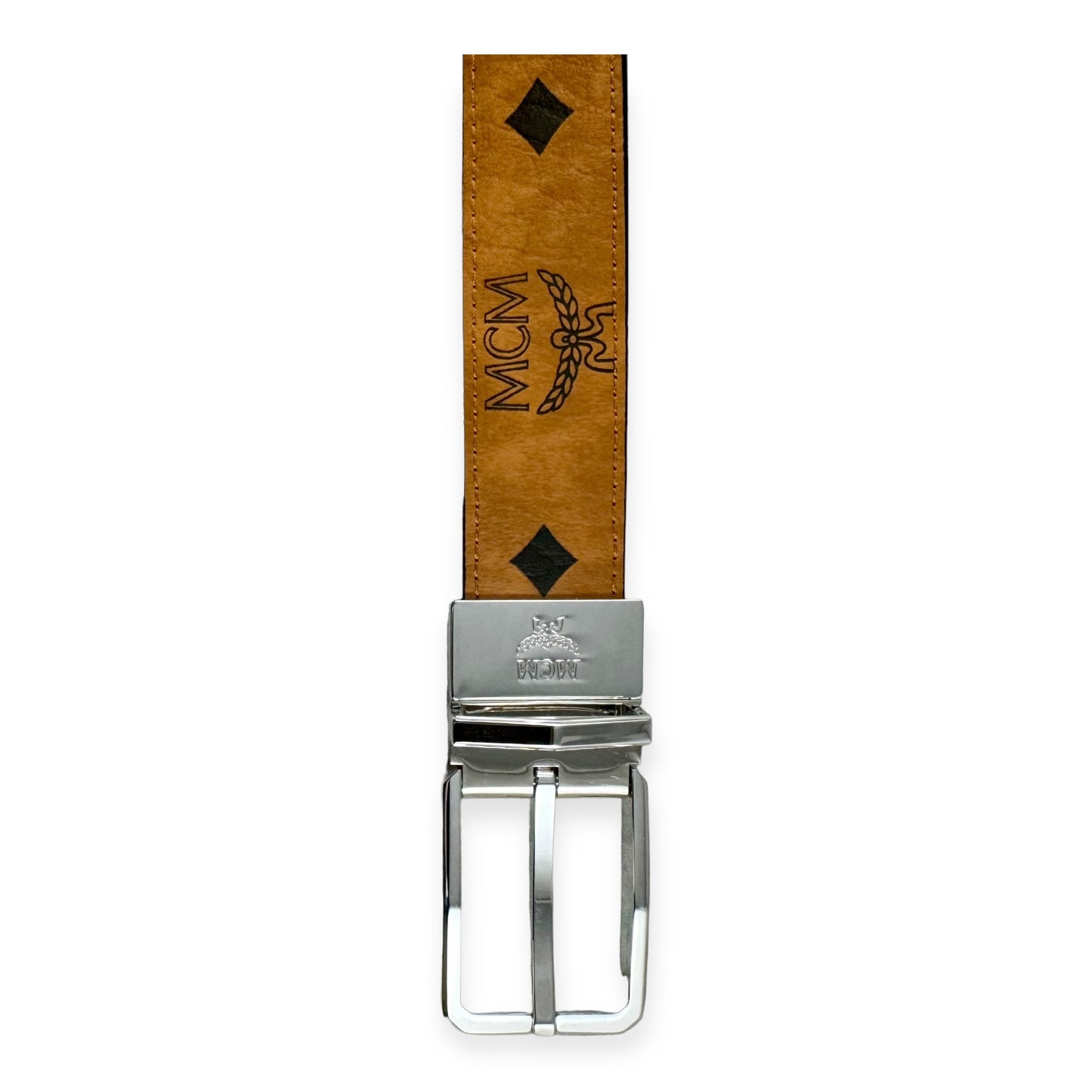 MCM Visetos Reversible Belt in Cognac Black | Size Large