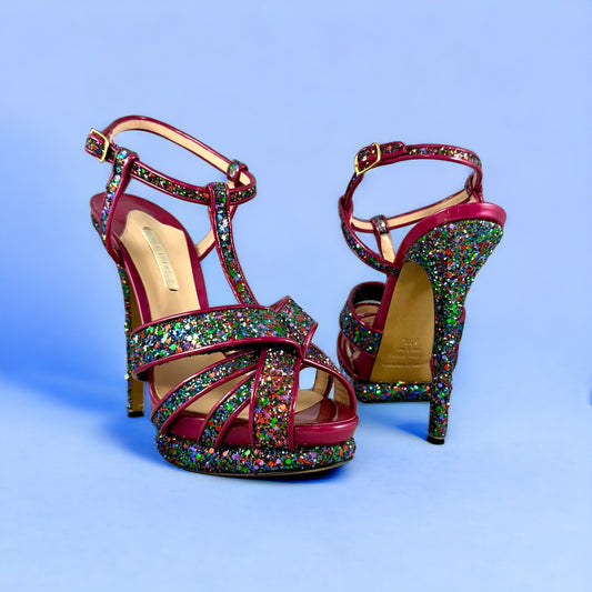 NICHOLAS KIRKWOOD Glitter Sandals in Pink Multi | Size 39.5