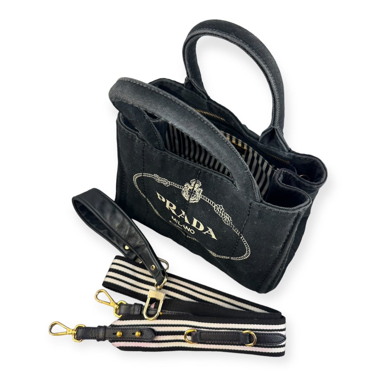 PRADA Canapa Logo Tote in Black