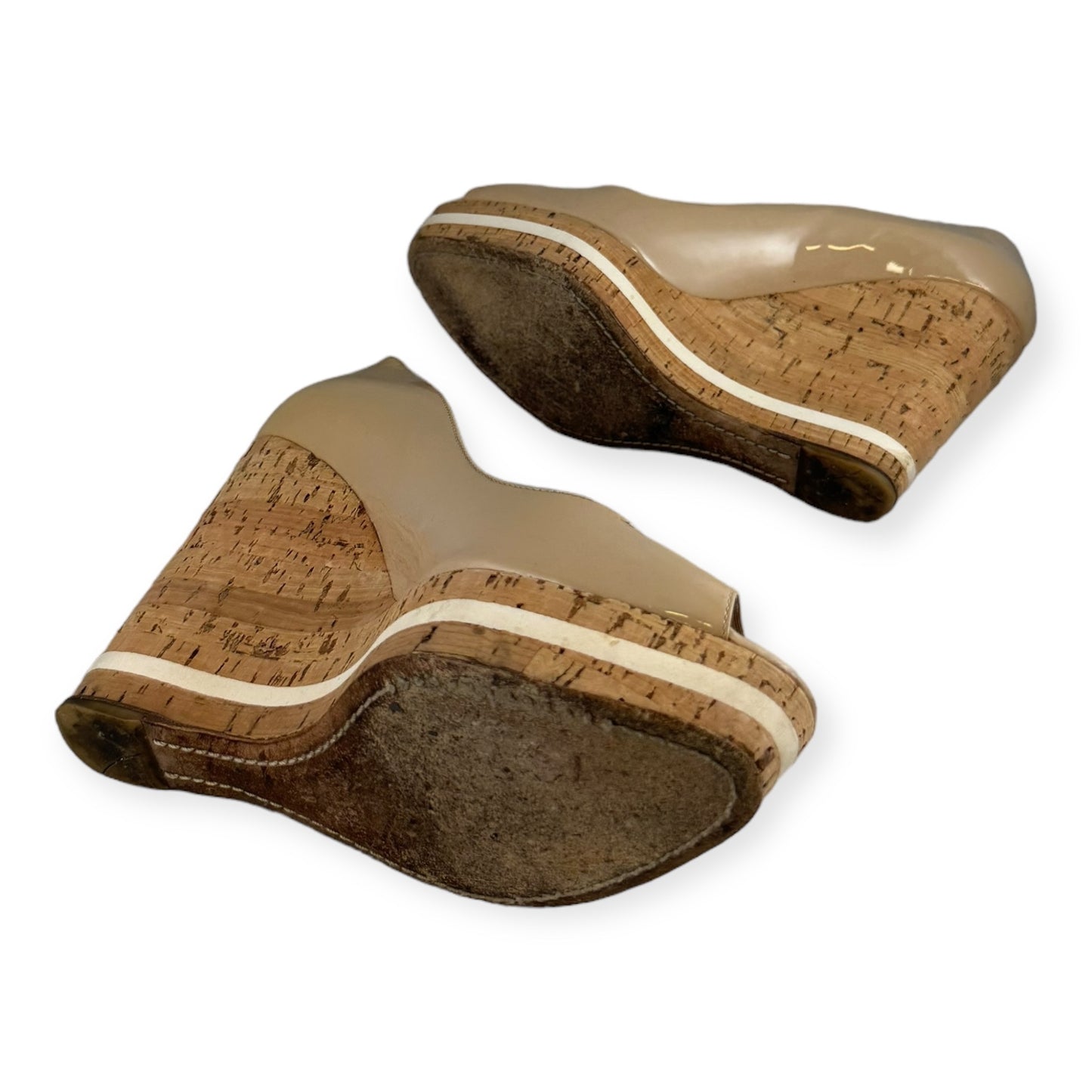 PRADA Patent Cork Wedges in Nude | Size 39