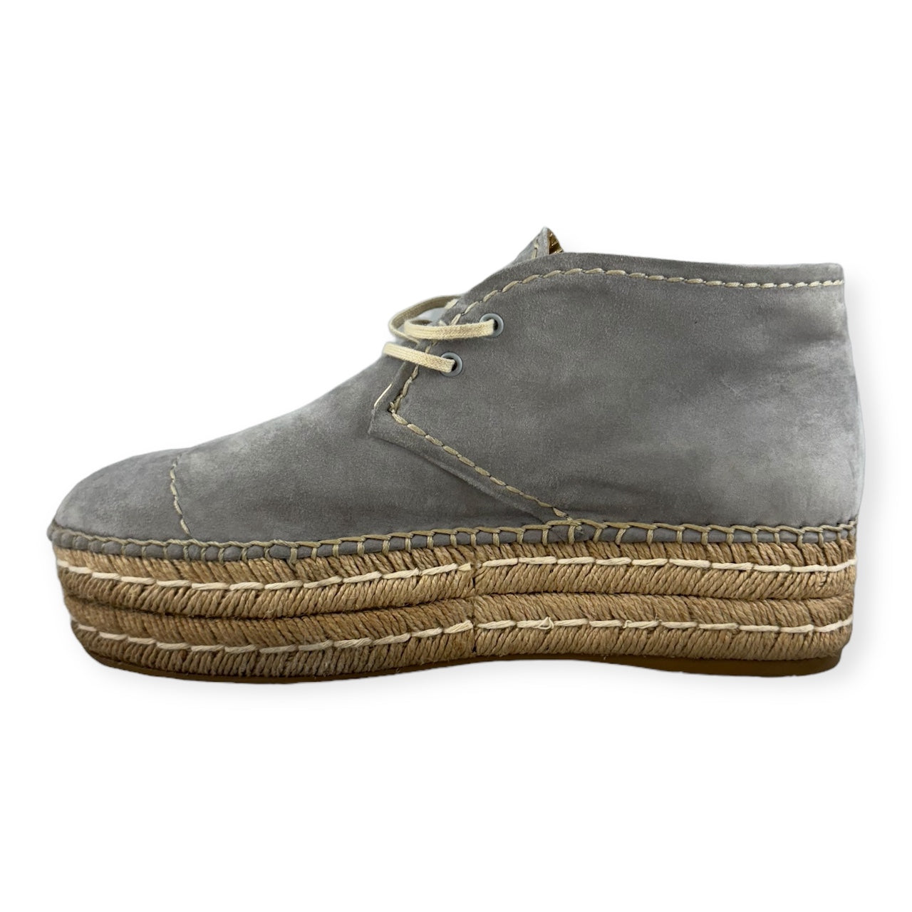 PRADA Suede Espadrille Lace Ups in Grey | Size 39.5