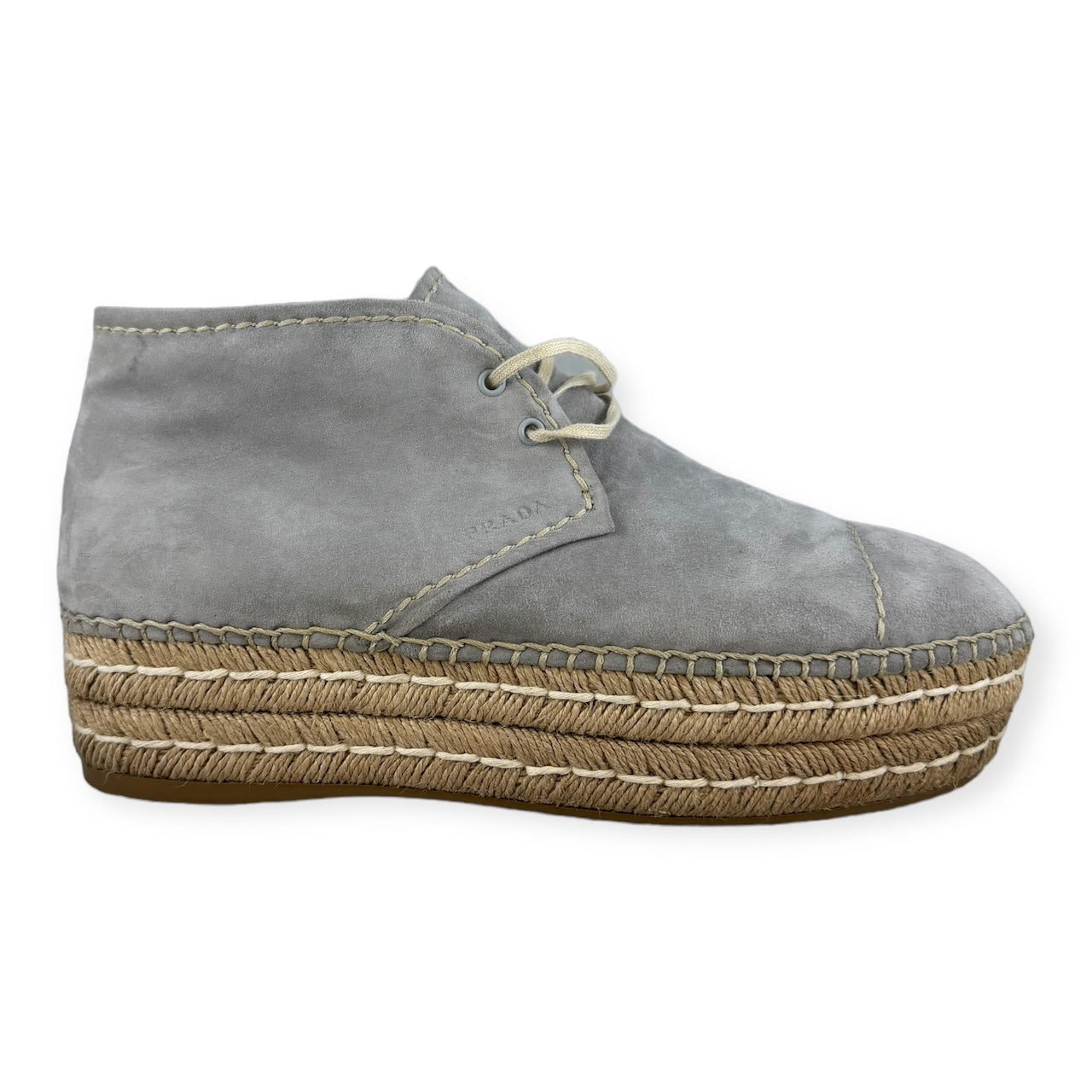 PRADA Suede Espadrille Lace Ups in Grey | Size 39.5