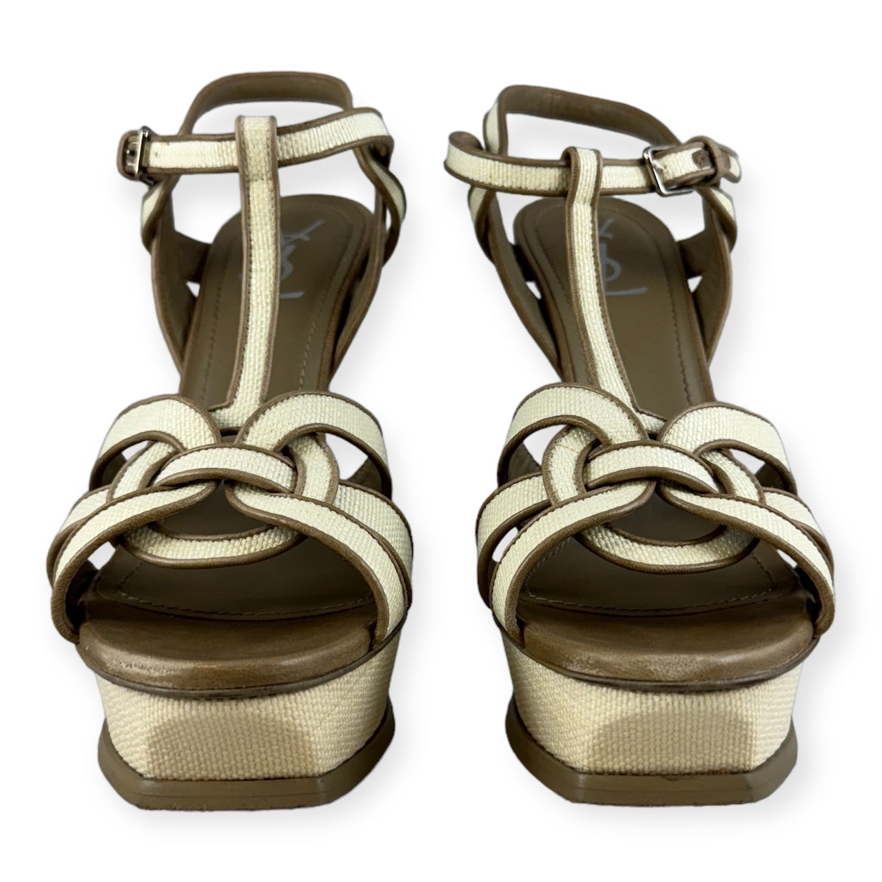 SAINT LAURENT Linen Tribute Sandals in Ivory Nude | Size 41