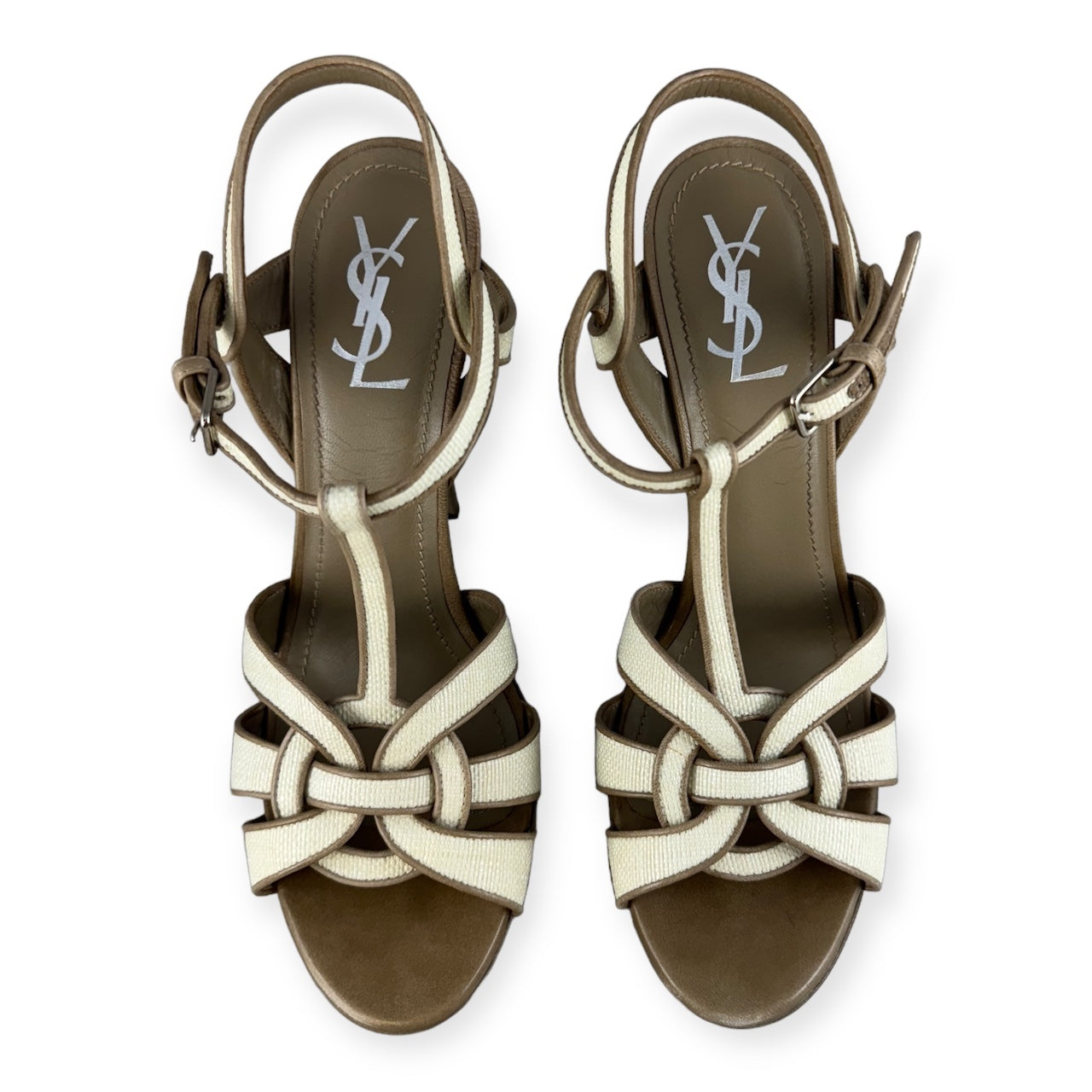 SAINT LAURENT Linen Tribute Sandals in Ivory Nude | Size 41