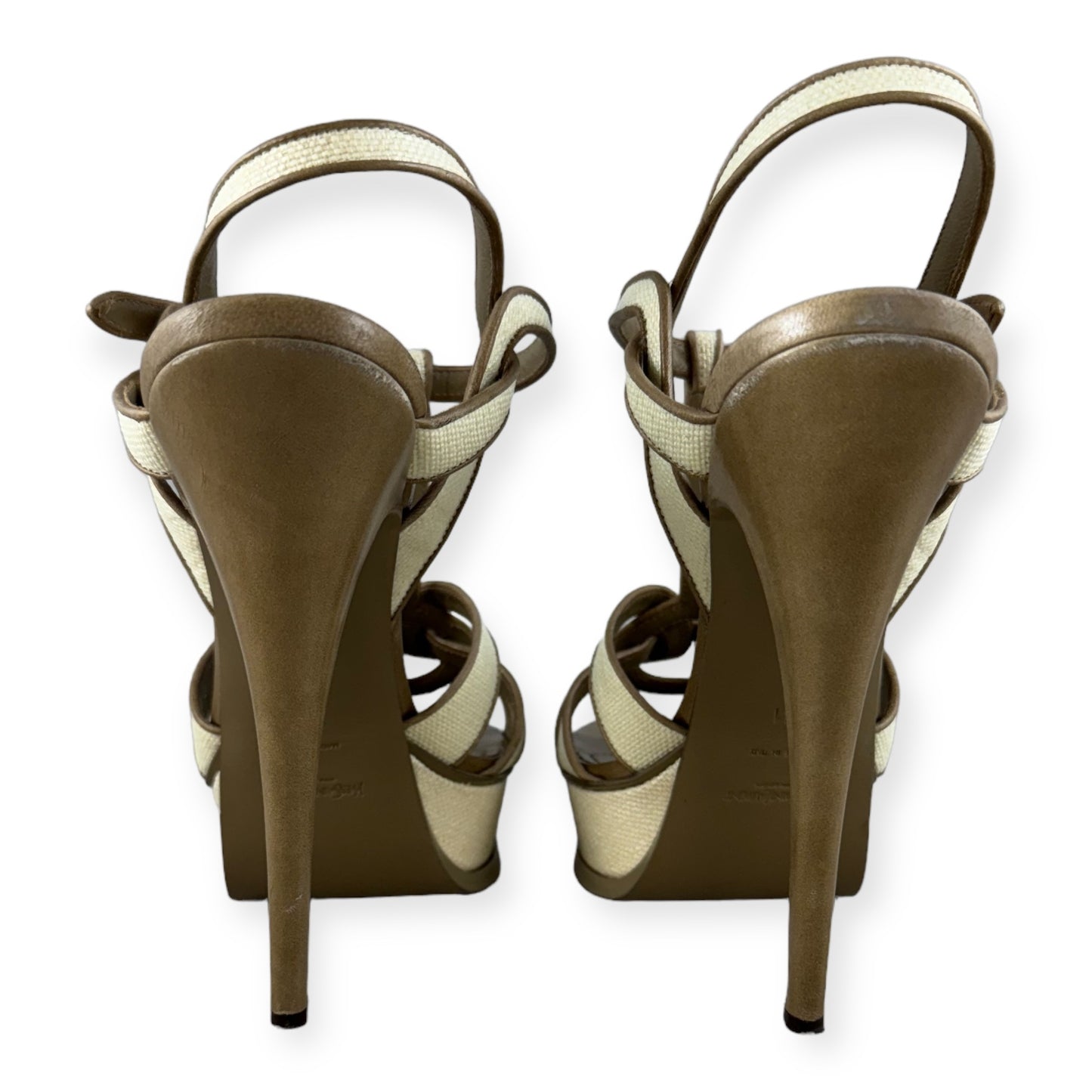 SAINT LAURENT Linen Tribute Sandals in Ivory Nude | Size 41