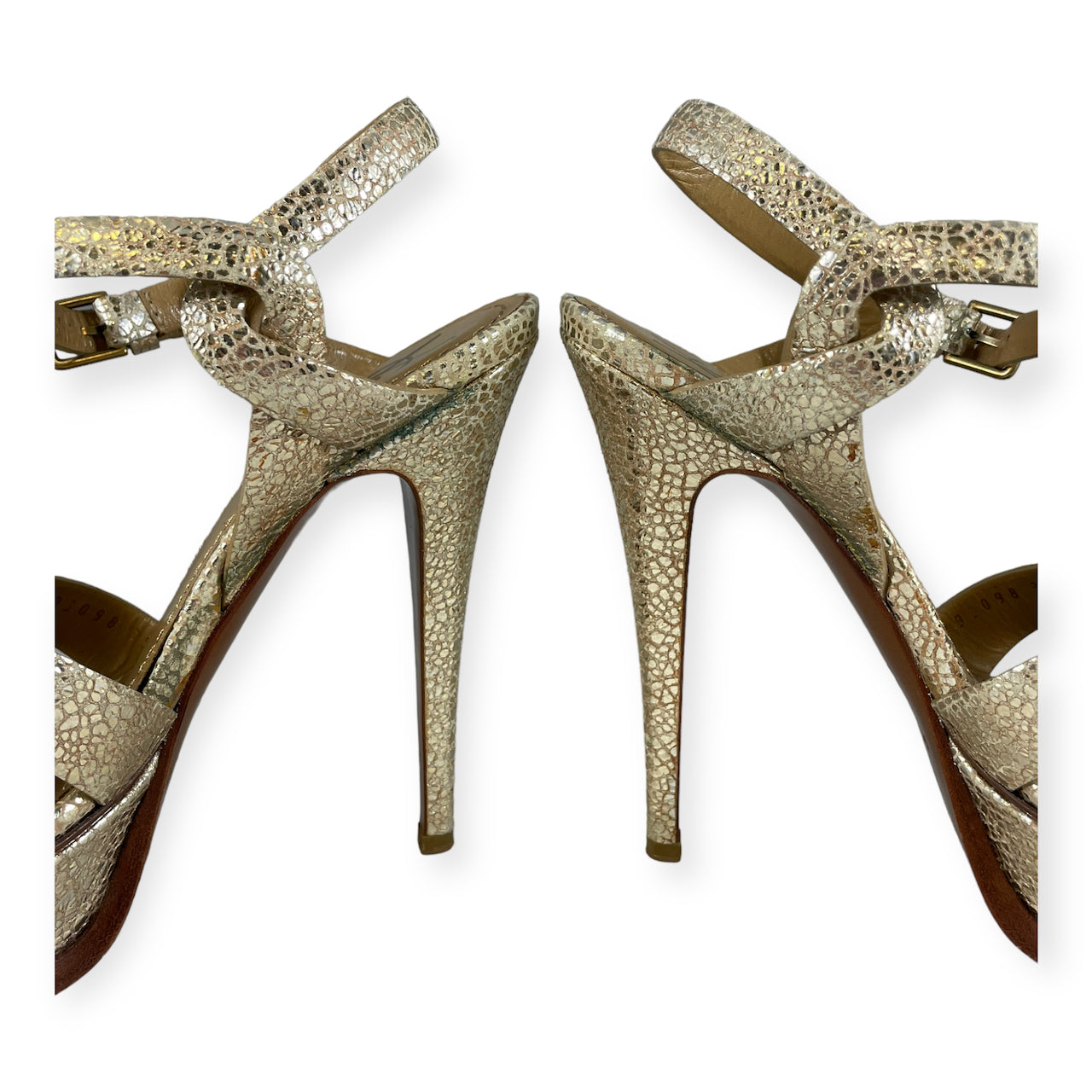 SAINT LAURENT Tribute Sandals in Gold | Size 35.5