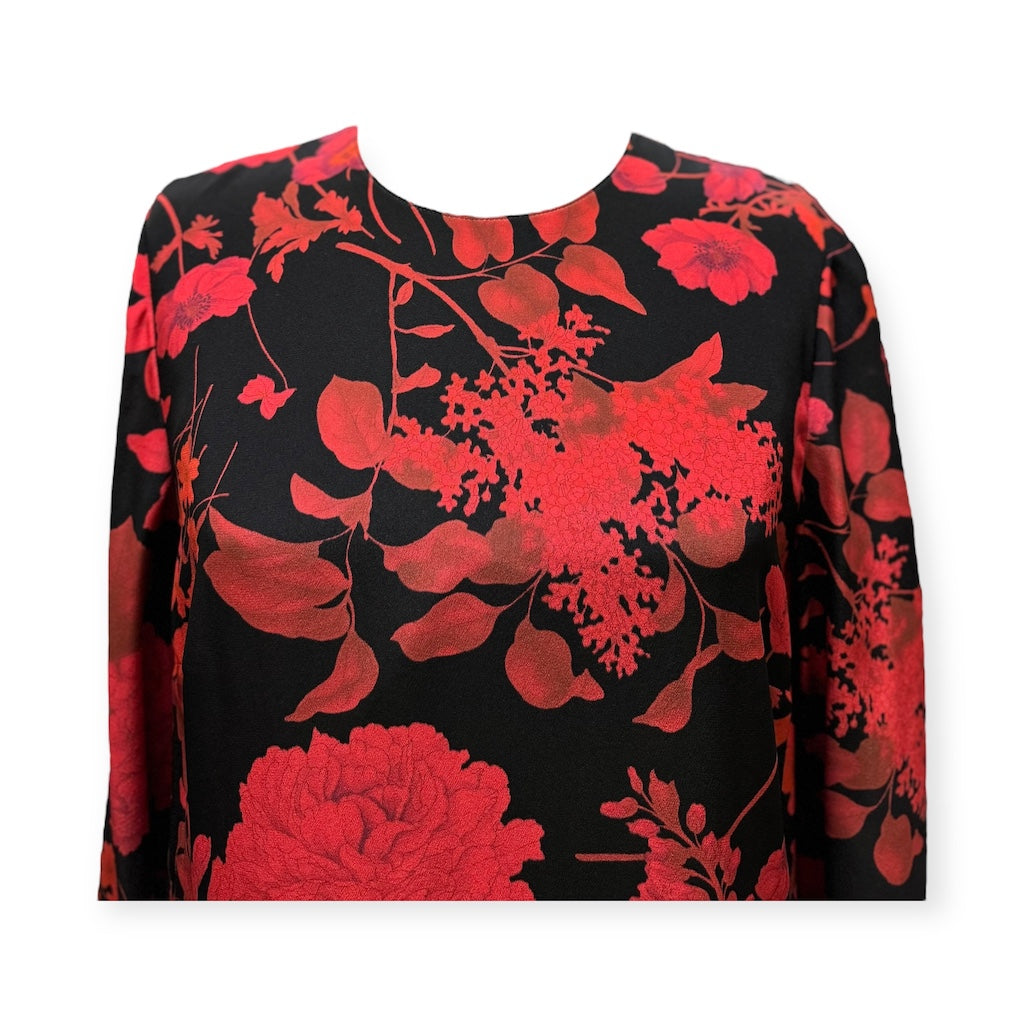 VALENTINO GARAVANI Floral Dress in Red Black | Size 12