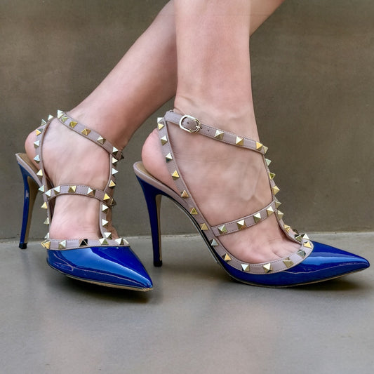VALENTINO GARAVANI Rockstud Pumps in Blurple | Size 40