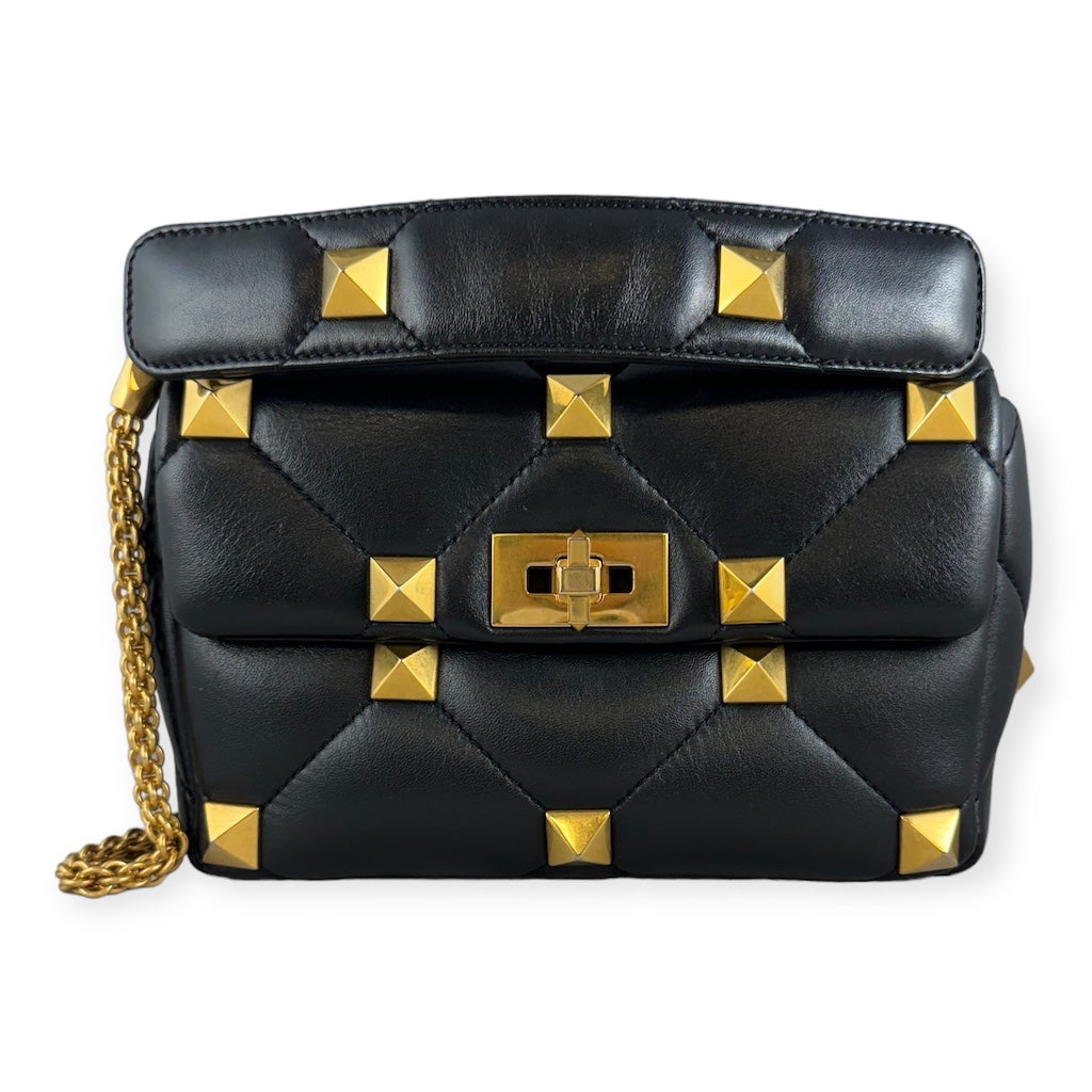 VALENTINO GARAVANI Medium Roman Stud The Shoulder Bag in Black