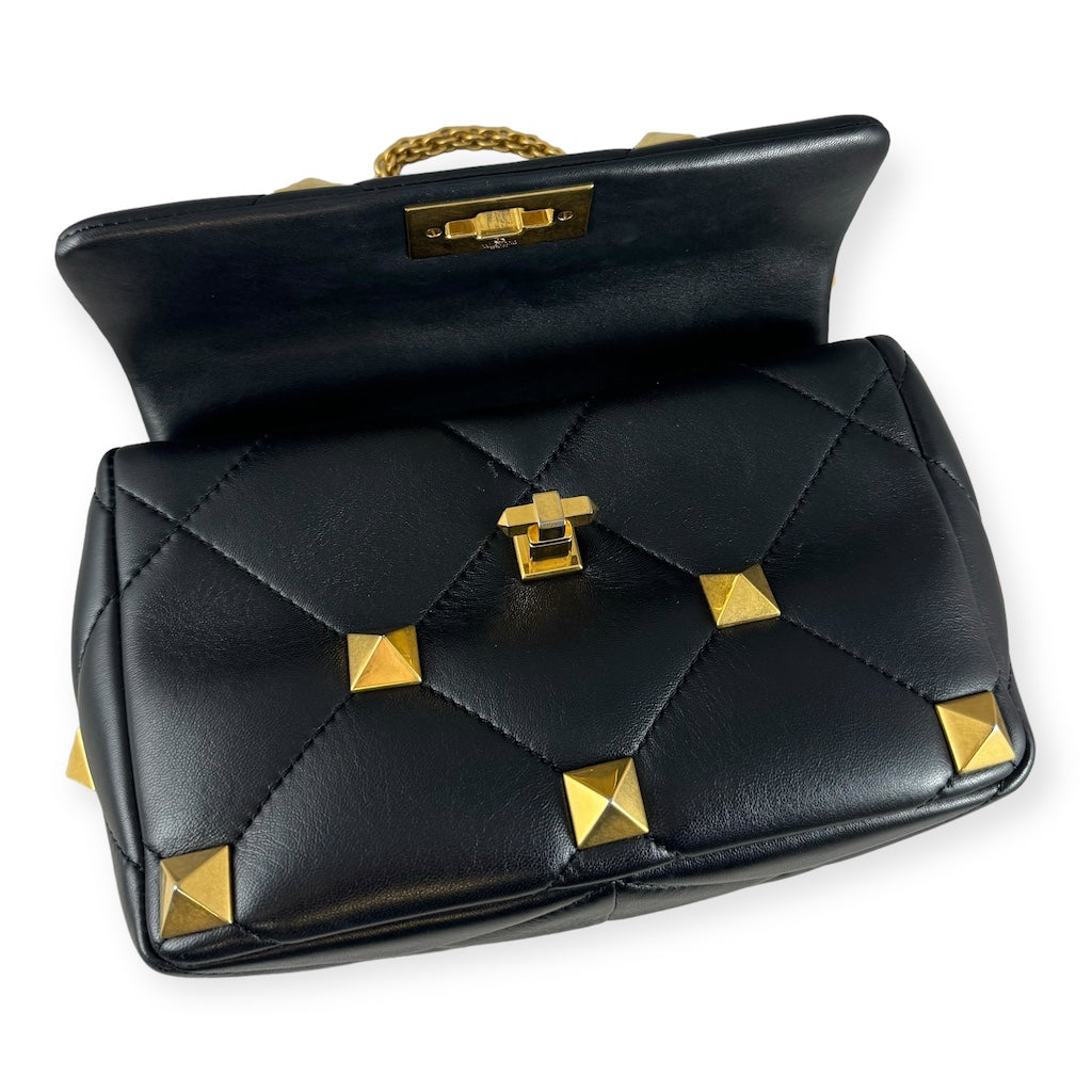 VALENTINO GARAVANI Medium Roman Stud The Shoulder Bag in Black