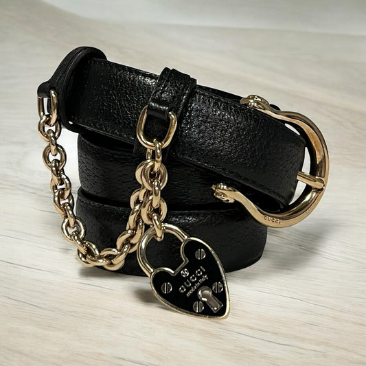 GUCCI Padlock Charm Belt in Black