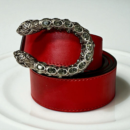 GUCCI Limited Edition Crystal Embellished Dionysus Belt in Red | 80; 32