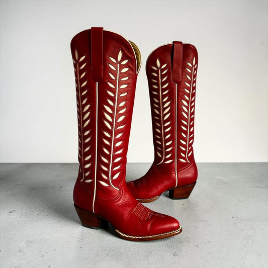 PETITE PALOMA Rory Cowgirl Boots in Red & Ivory | 37.5
