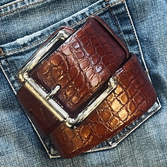 RALPH LAUREN Wide Alligator Belt in Brown | S