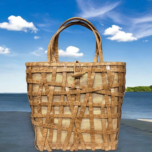 NANCY GONZALEZ Crocodile + Raffia Tote