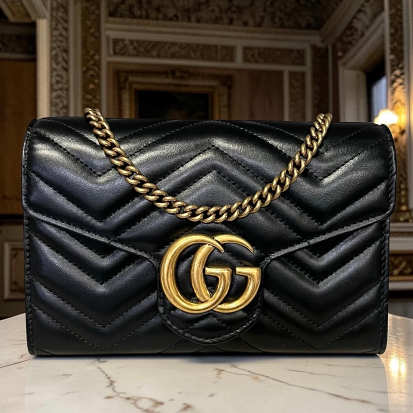 GUCCI GG Marmont Crossbody Clutch in Black
