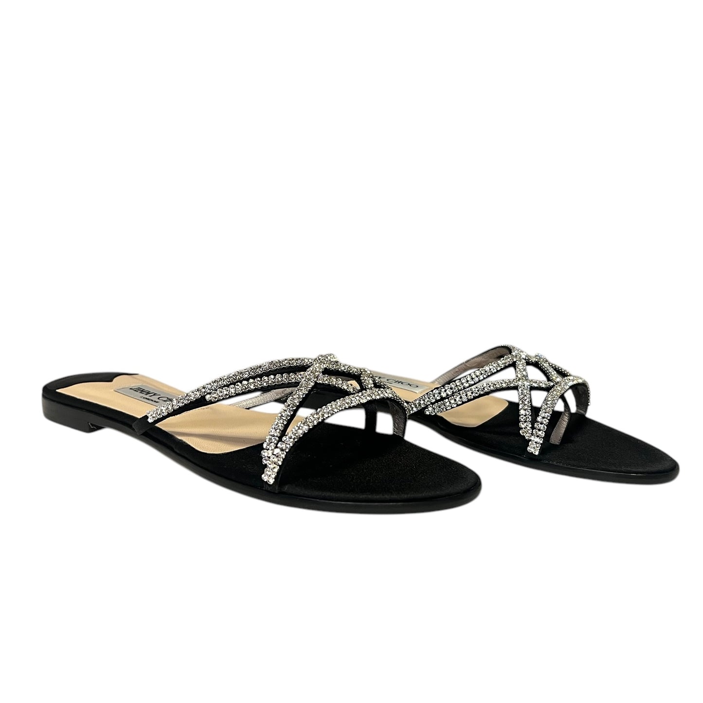 JIMMY CHOO Crystal & Satin Slide Sandals | 39.5