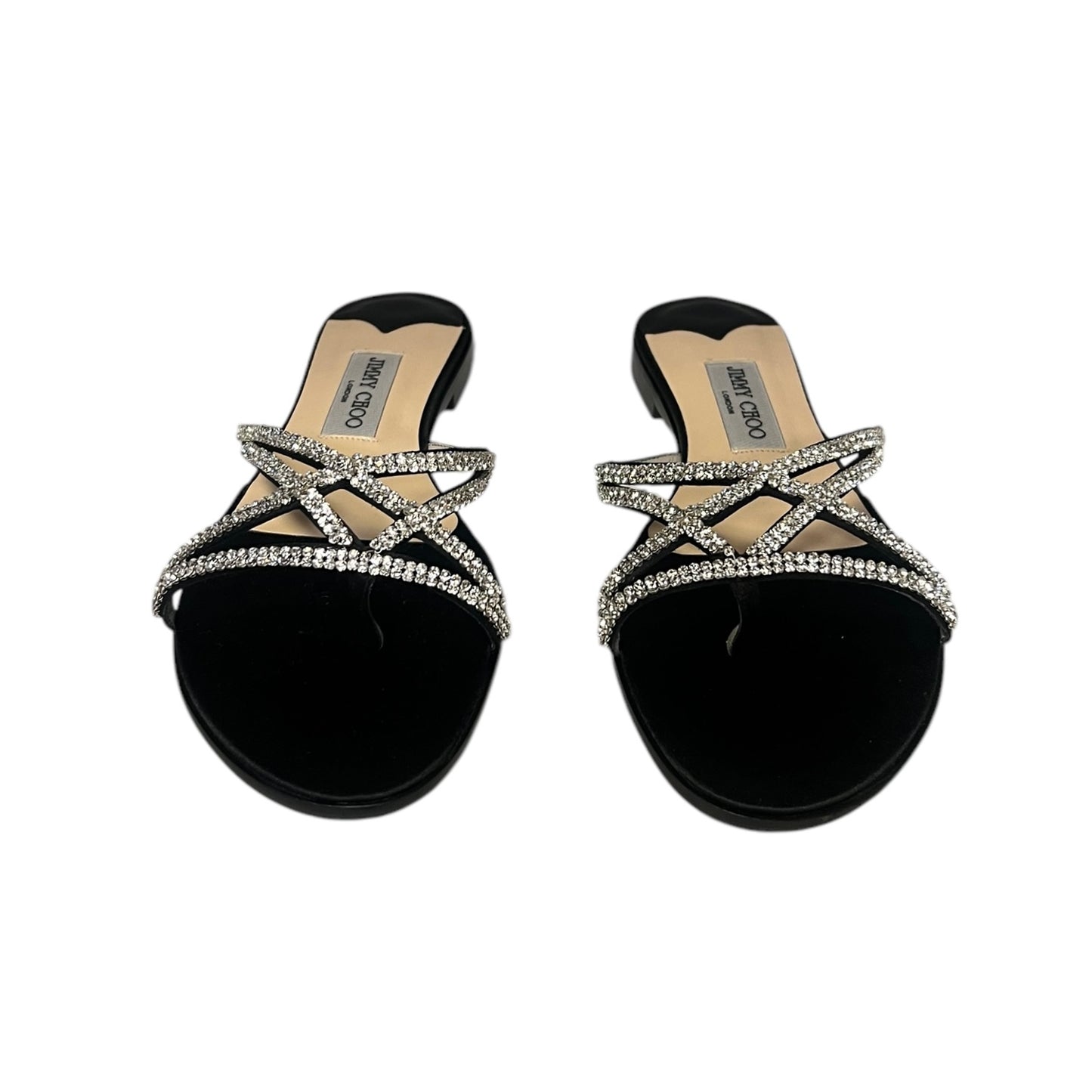 JIMMY CHOO Crystal & Satin Slide Sandals | 39.5