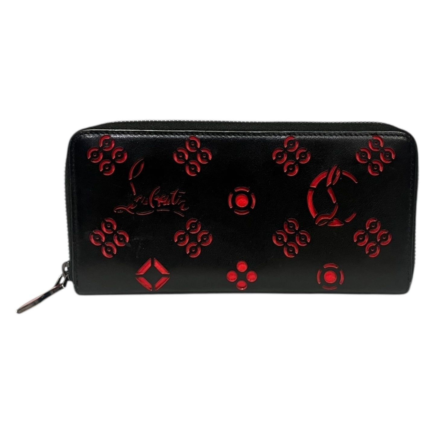 CHRISTIAN LOUBOUTIN Lasercut Panettone Wallet in Black & Red