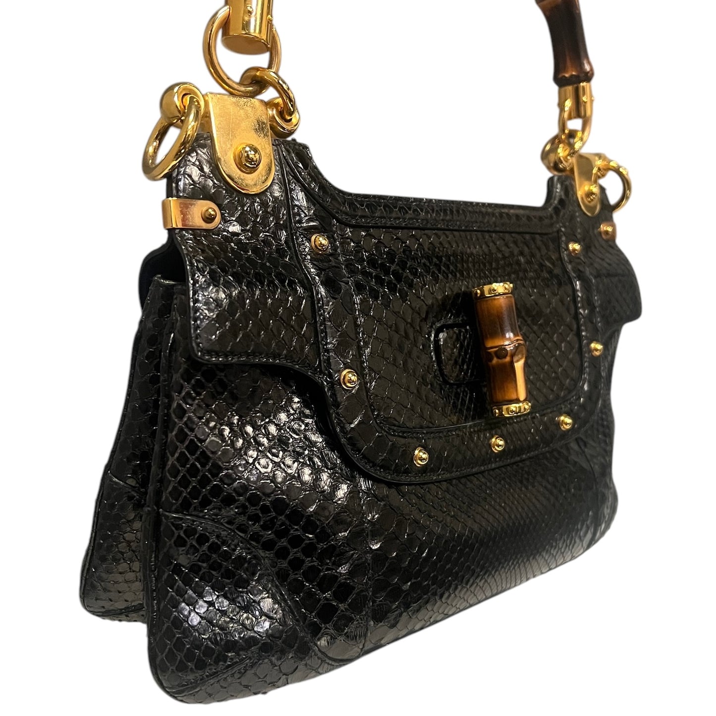 GUCCI Python Bamboo Top Handle Crossbody