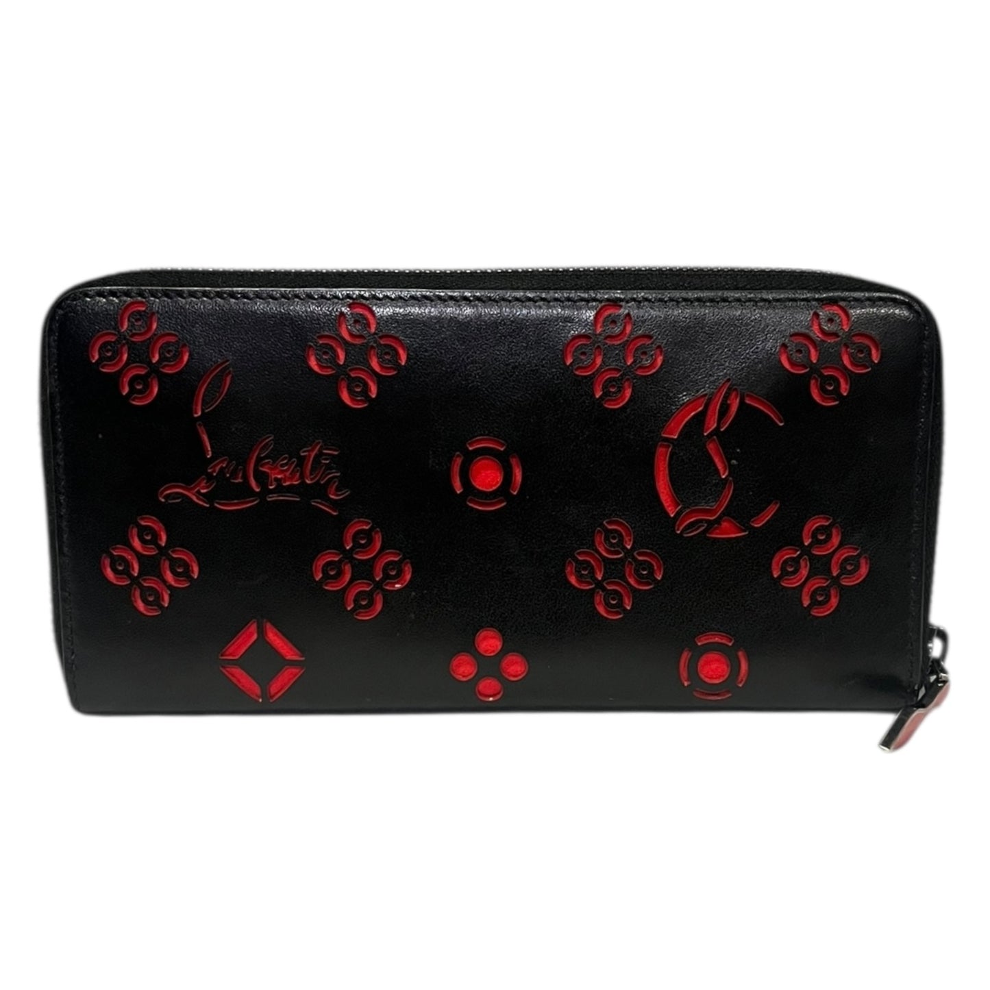 CHRISTIAN LOUBOUTIN Lasercut Panettone Wallet in Black & Red