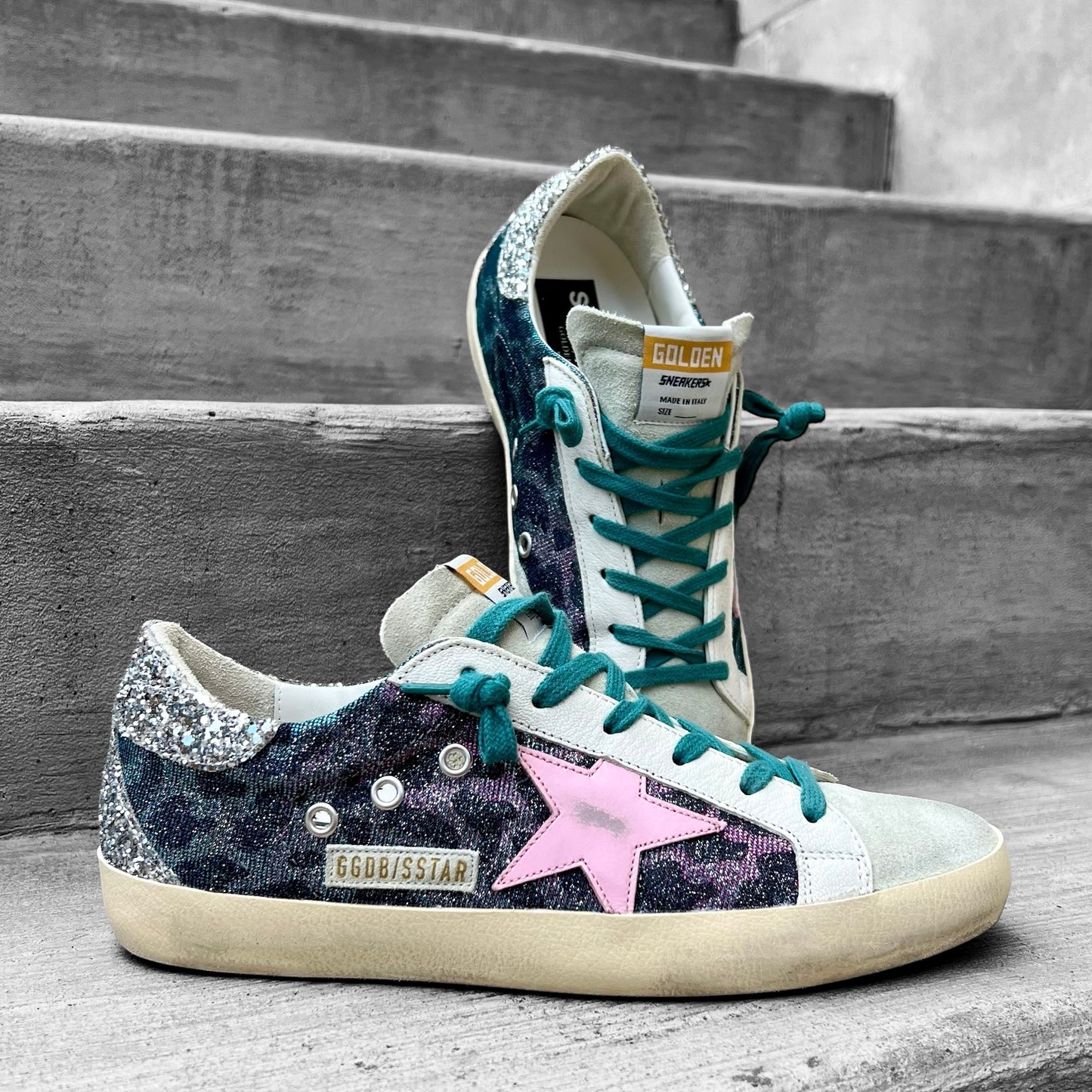 GOLDEN GOOSE Super Star Lurex Leopard & Glitter Sneakers | 38