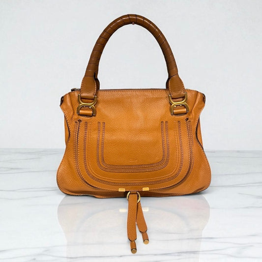 CHLOE Marcie Medium Satchel in Tan Grained Leather