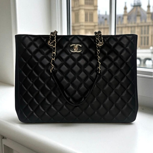 CHANEL Quilted Large Shopping Tote in Black