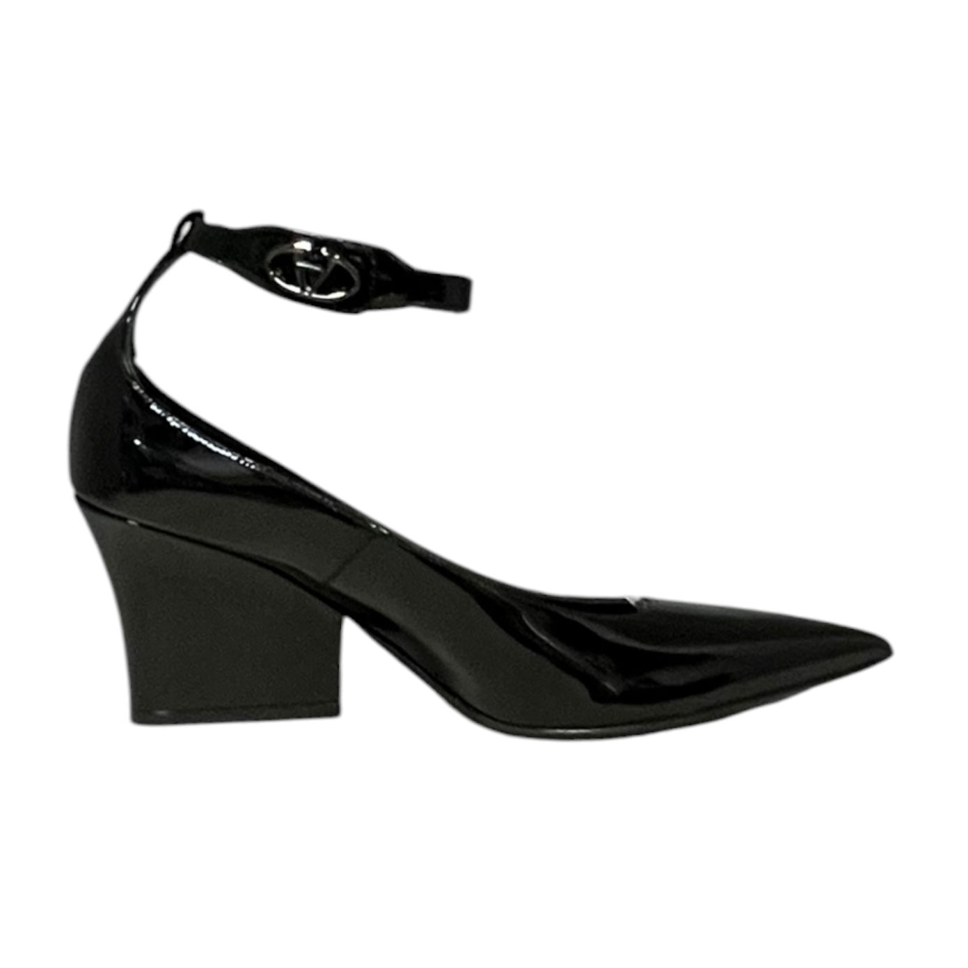 VALENTINO VLogo Patent Mid Heel Pump in Black | 36.5