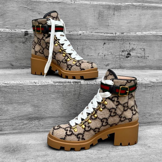 GUCCI GG Supreme Combat Boots + Wed Accent | Size 38