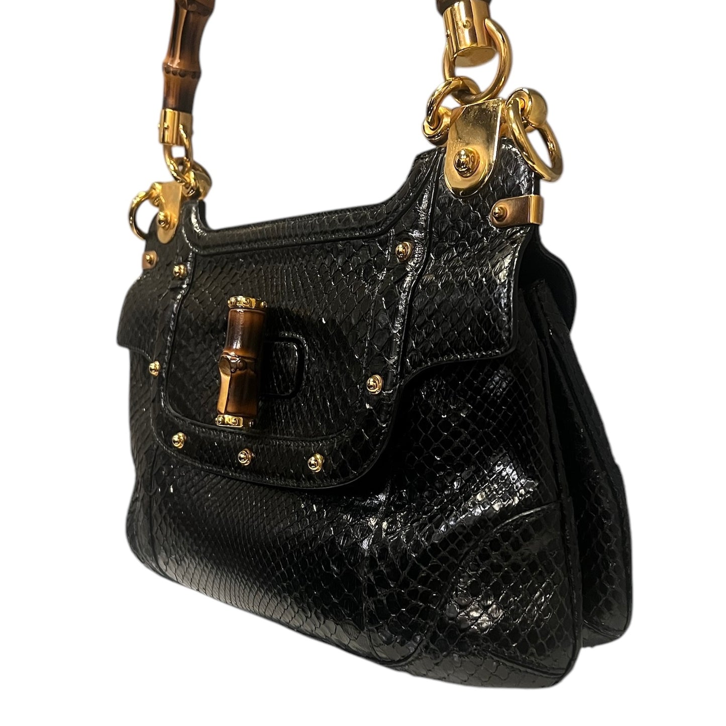 GUCCI Python Bamboo Top Handle Crossbody