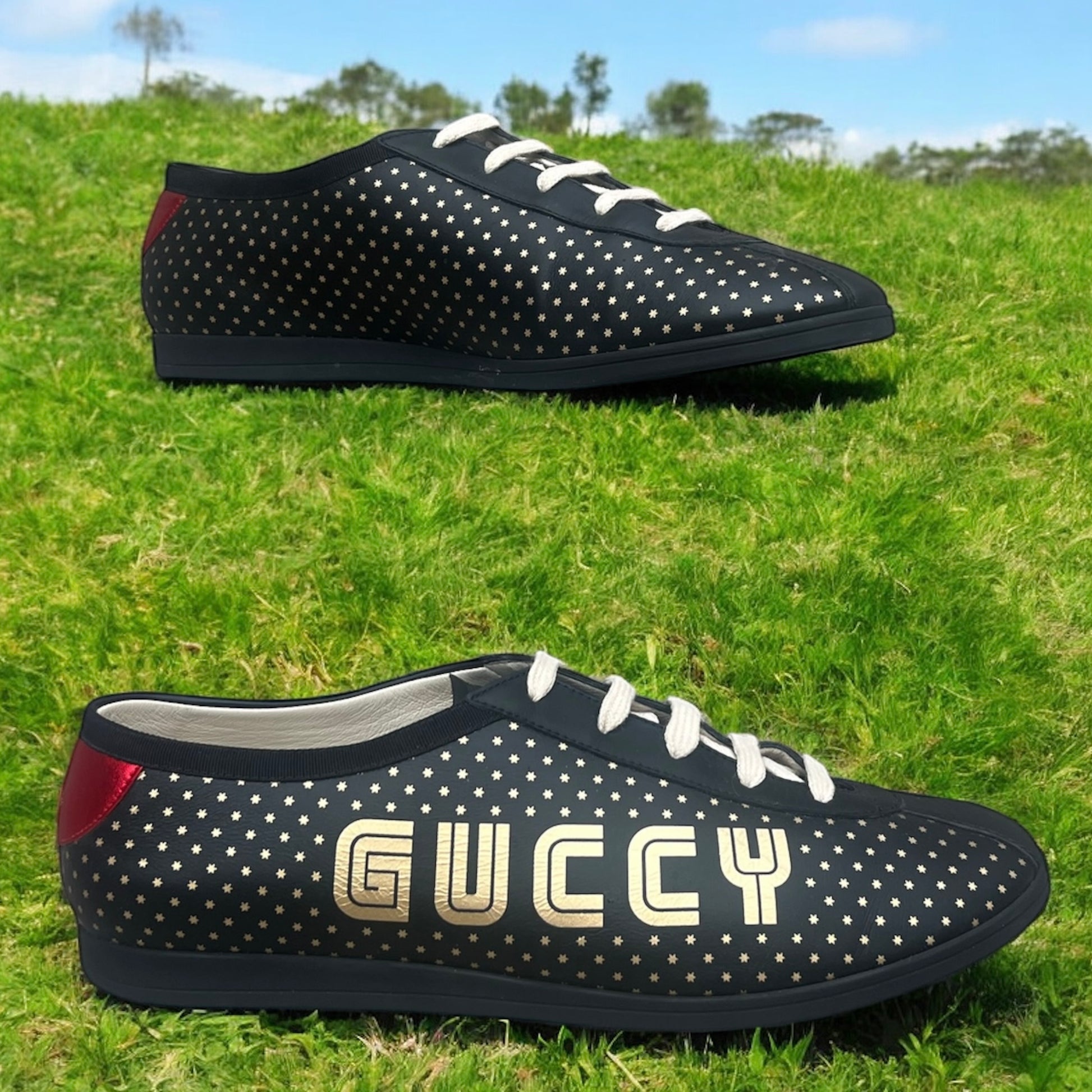 GUCCI Falacer GUCCY Leather Sneakers Mens 10 – More Than You Can