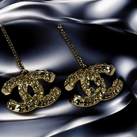 CHANEL Strass CC Drop Earrings