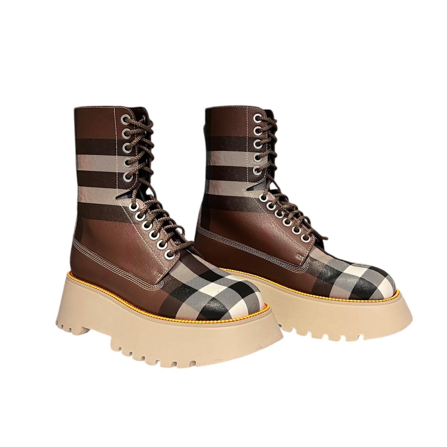 Burberry Women's Mason Vintage Check Platform Combat Boots  | 40