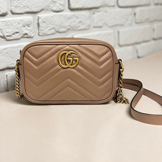 GUCCI GG Marmont Mini Camera Case Crossbody in Porcelain Rose
